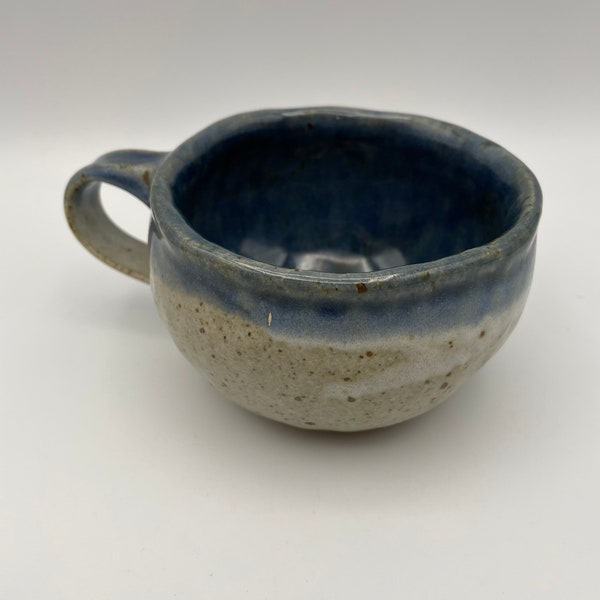 Vintage Homemade Ceramic Soup Bowl with Handle, Ceramic Chili Bowl, Ceramic Blue Mug