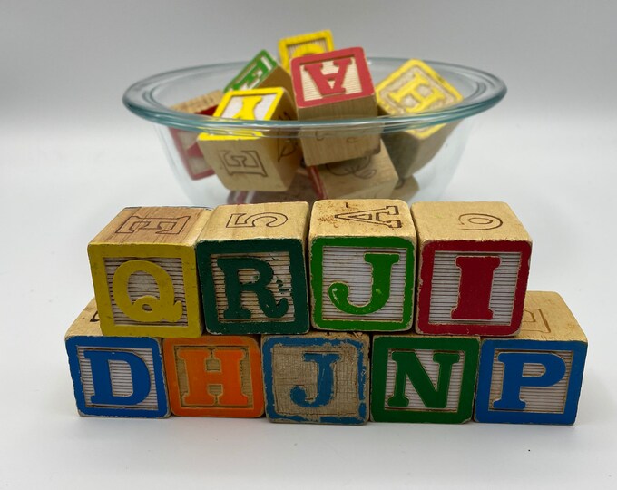 19 Wooden ABC Blocks / 19 Wooden Blocks With Letters, Numbers and