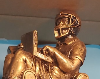 6&quot; Antique Gold Fantasy Football Man in Chair Resin W/ 4-3/4&quot; Square x 3-1/4&quot; High Base