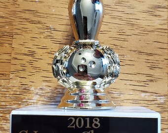 Bowling Ball and Pin on a 3/4" x 2-1/2" x 5" Marble Trophy