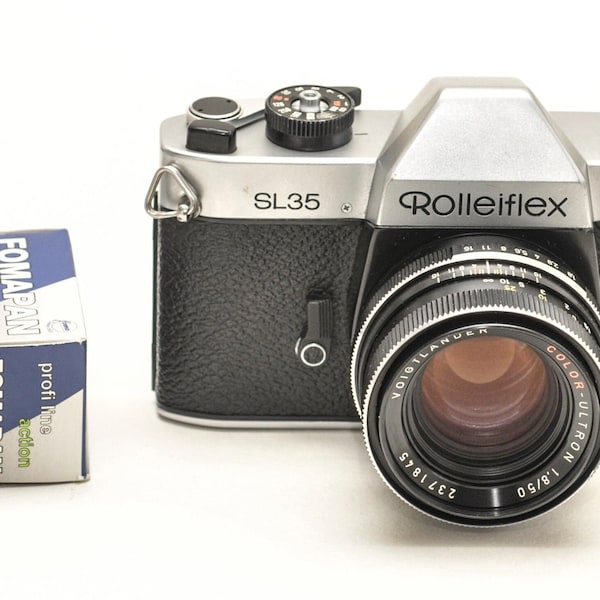 Rolleiflex SL35 film camera with 50 mm f/1.8 VOIGTLANDER ULTRON lens. Two b&w FOMAPAN films 100/400iso 36 frames.