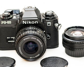 Nikon FG 20 Film Camera With 2 Lenses Set 50 Mm F 1.8 and 28