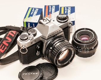 Pentax KX 35mm Film Camera 50mm f/1.4, 28mm f/2.8 Lenses, FOMAPAN B&W Films