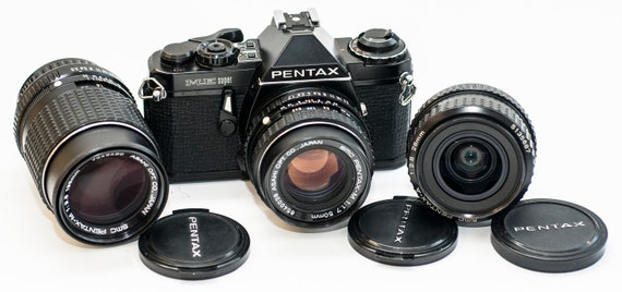 Pentax ME Super: Black 35mm Film Camera W/ 50mm, 28mm 135mm Lenses