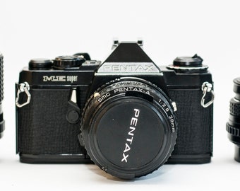 Pentax ME Super: Black 35mm Film Camera W/ 50mm, 28mm 135mm Lenses