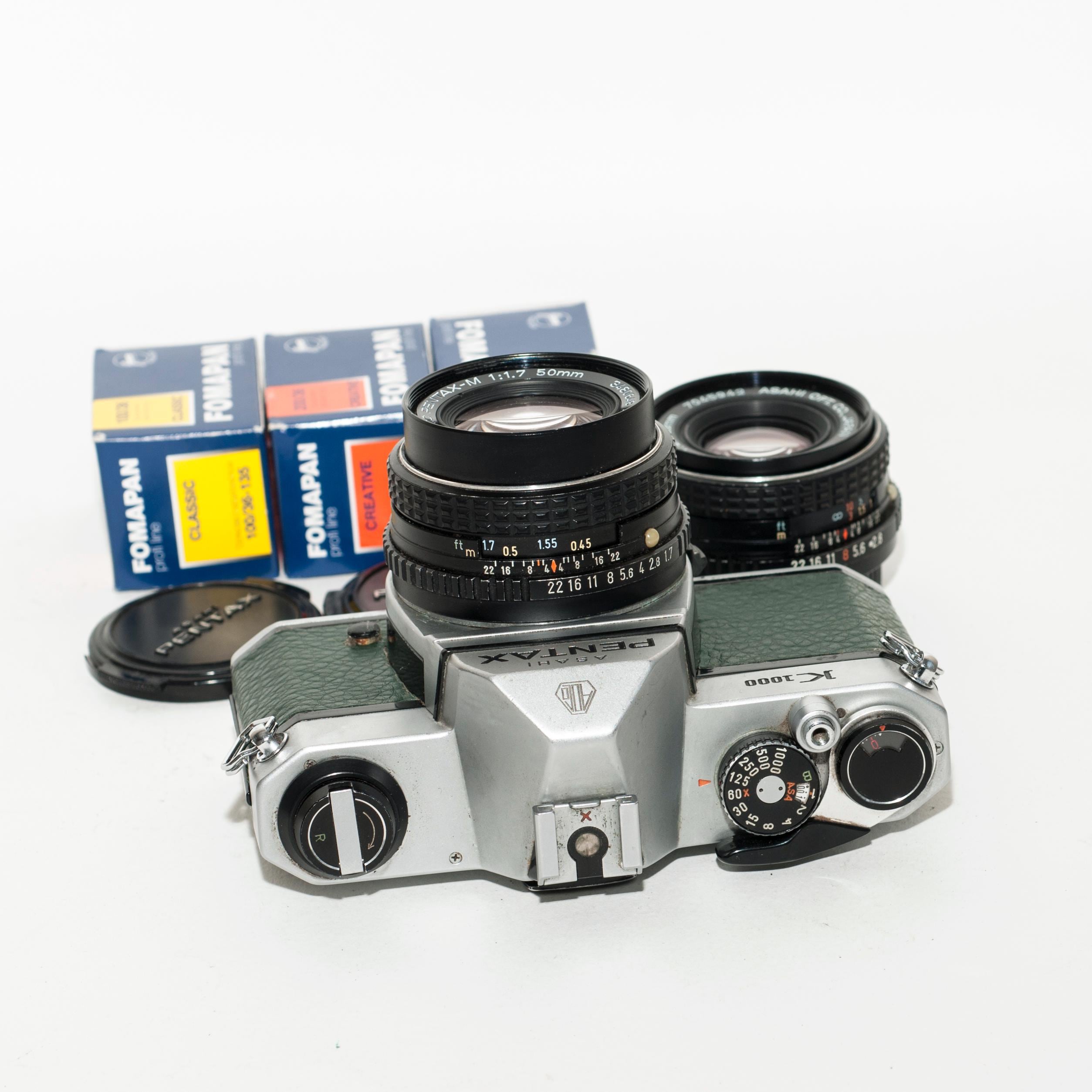 ペンタックスK1000フィルムカメラ（再生品）：50mmレンズ、28mmレンズ