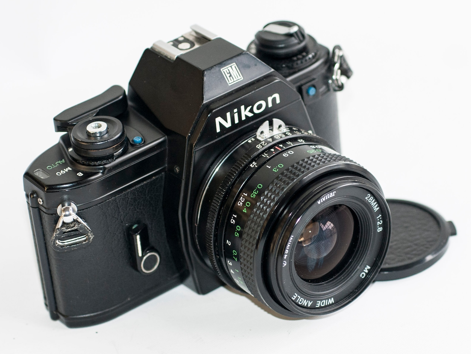 Nikon EM film camera blue dot with 28 mm f/2.8 Vivitar lens Etsy