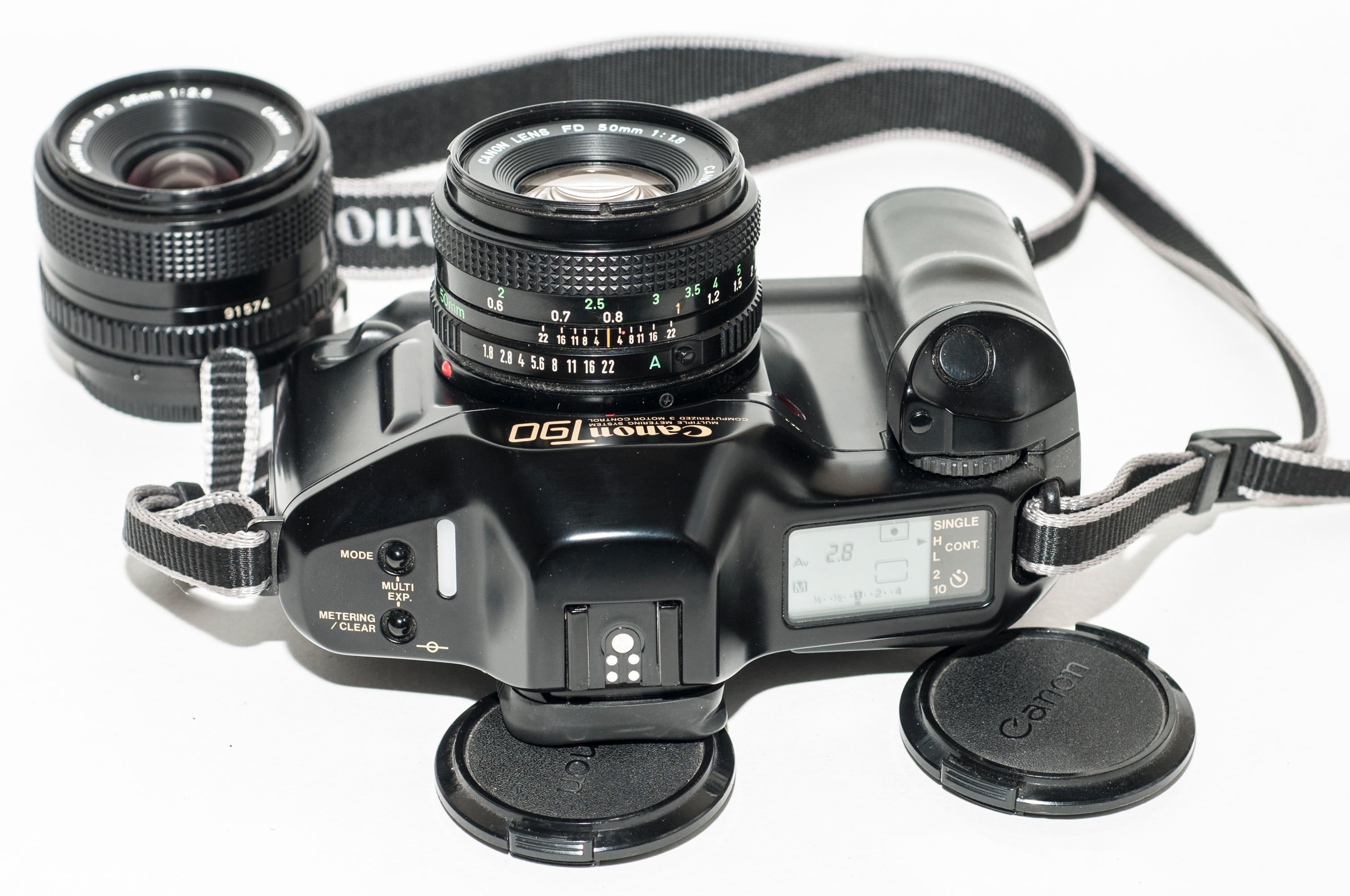 Canon T90 Film Camera With Two Canon FD Lenses 50 Mm F1.8 and 28