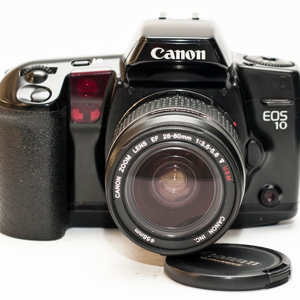 Canon EOS 10 film camera with 28-80 mm f3.5-5.6 V USM Canon lens.