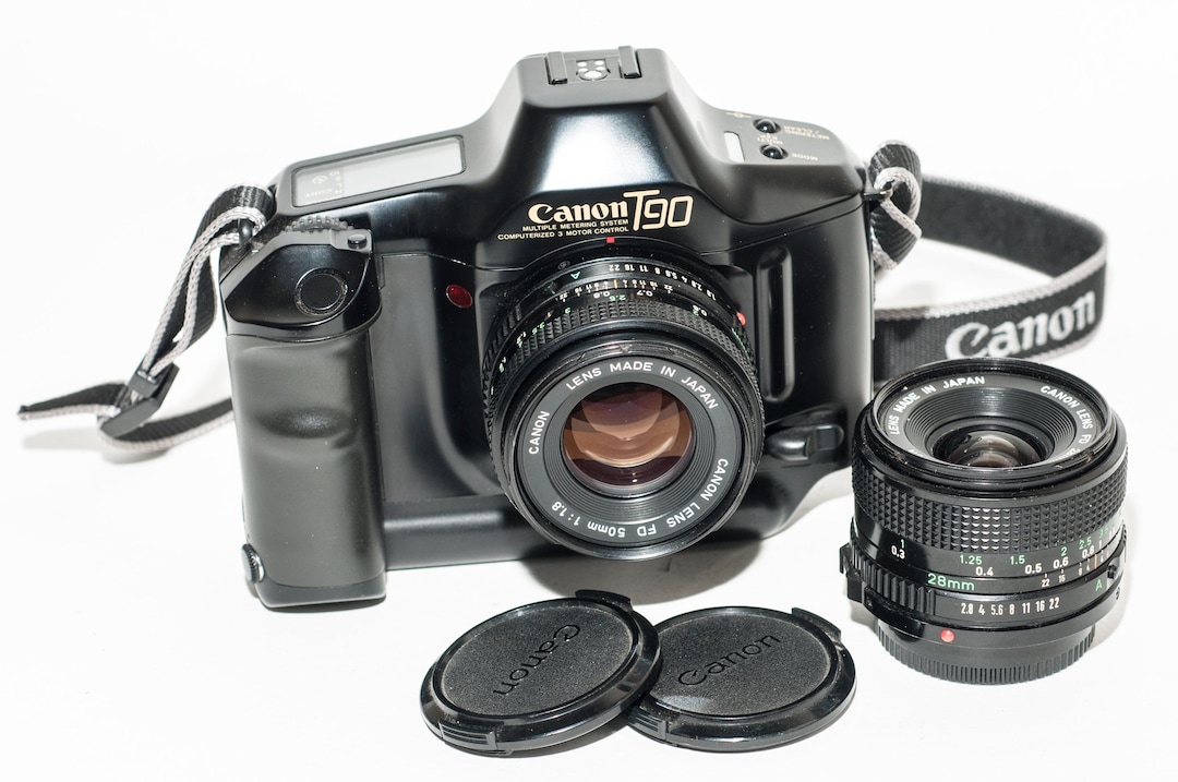 Canon T90 Film Camera With Two Canon FD Lenses 50 Mm F1.8