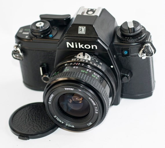 Nikon EM Film Camera With Vivitar 28mm F/2.8 Wide Angle Lens - Etsy