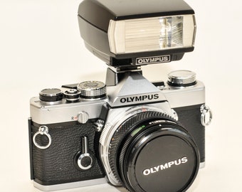 Olympus OM 1 MD with ZUIKO 50 mm f/1.8 lens with T20 speed flash.