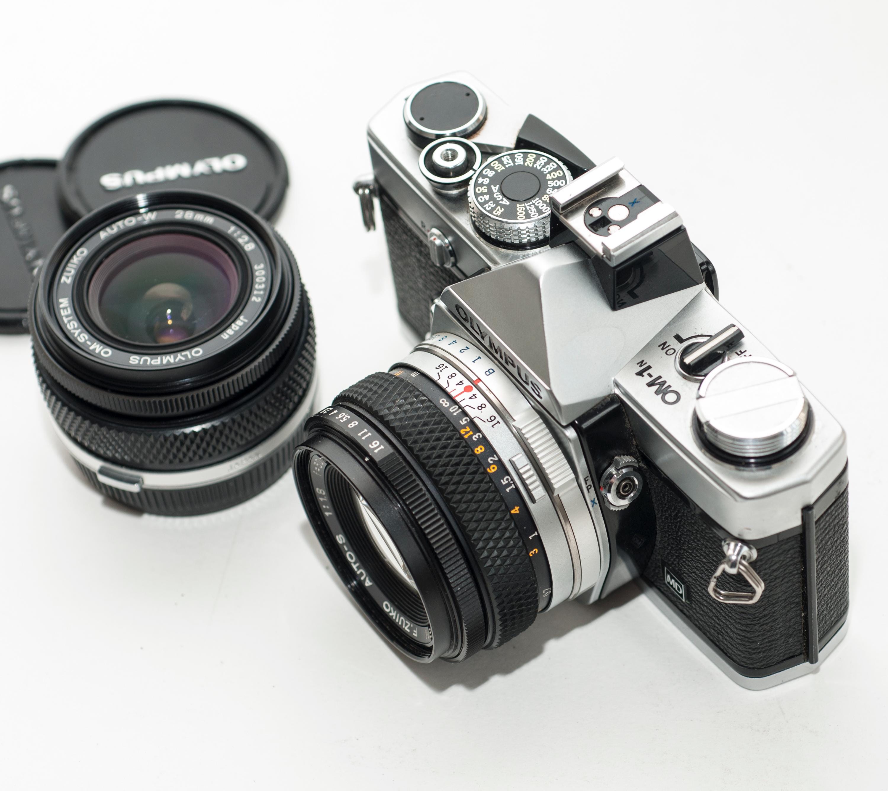 Vintage Olympus Om-1n Film Camera With Zuiko 50mm & 28mm Lenses