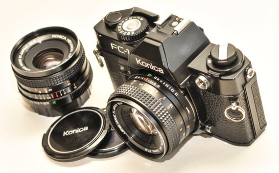 Konica FC-1 Film Camera With 50mm F/1.8 and 28mm F/3.5 Lenses