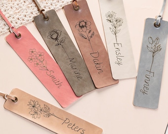 Personalisierte Leder Lesezeichen, personalisierte Geschenke, Lesezeichen Geschenk, benutzerdefinierte Lesezeichen, Geschenke für Lehrer, Jubiläum Geburtstag, Geburtstag Monat Blume