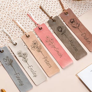 Personalized Leather Bookmark,Bookmark Gift,Custom Book Mark,Gifts for Teachers,Anniversary Birthday,Birth Month Flower