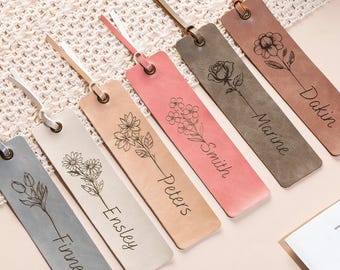 Personalized Leather Bookmark,Bookmark Gift,Custom Book Mark,Gifts for Teachers,Anniversary Birthday,Birth Month Flower