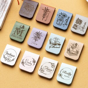 Personalized Leather Magnetic Bookmark: Birth Flower Design
