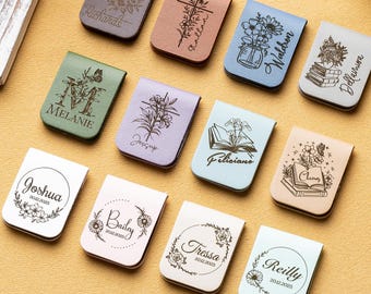 Personalized Leather Magnetic Bookmark: Birth Flower Design