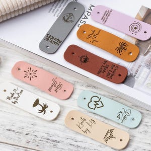 Custom Name Labels for Knitting,Personalized Logo Tags,Tags for Crochet,Tags for Handmade,PU Leather Tags with Rivets,Labels for Clothing