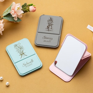 Espejo de bolsillo personalizado, espejo cuadrado con nombre personalizado, espejo personalizado, regalos para damas de honor, recuerdos para la fiesta nupcial, regalo de cumpleaños, espejo de maquillaje plegable
