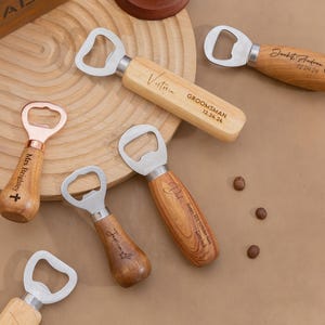 Custom Wood Bottle Opener,Engraved Beer Opener,Groomsmen Gift Idea,Custom Party Favors,Drinking Gifts,3rd Anniversary,Gift for Him