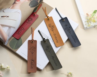 Personalized Leather Bookmark,Personalized Gifts,Bookmark Gift,Custom Book Mark,Gifts for Teachers,Anniversary Birthday,Birth Month Flower