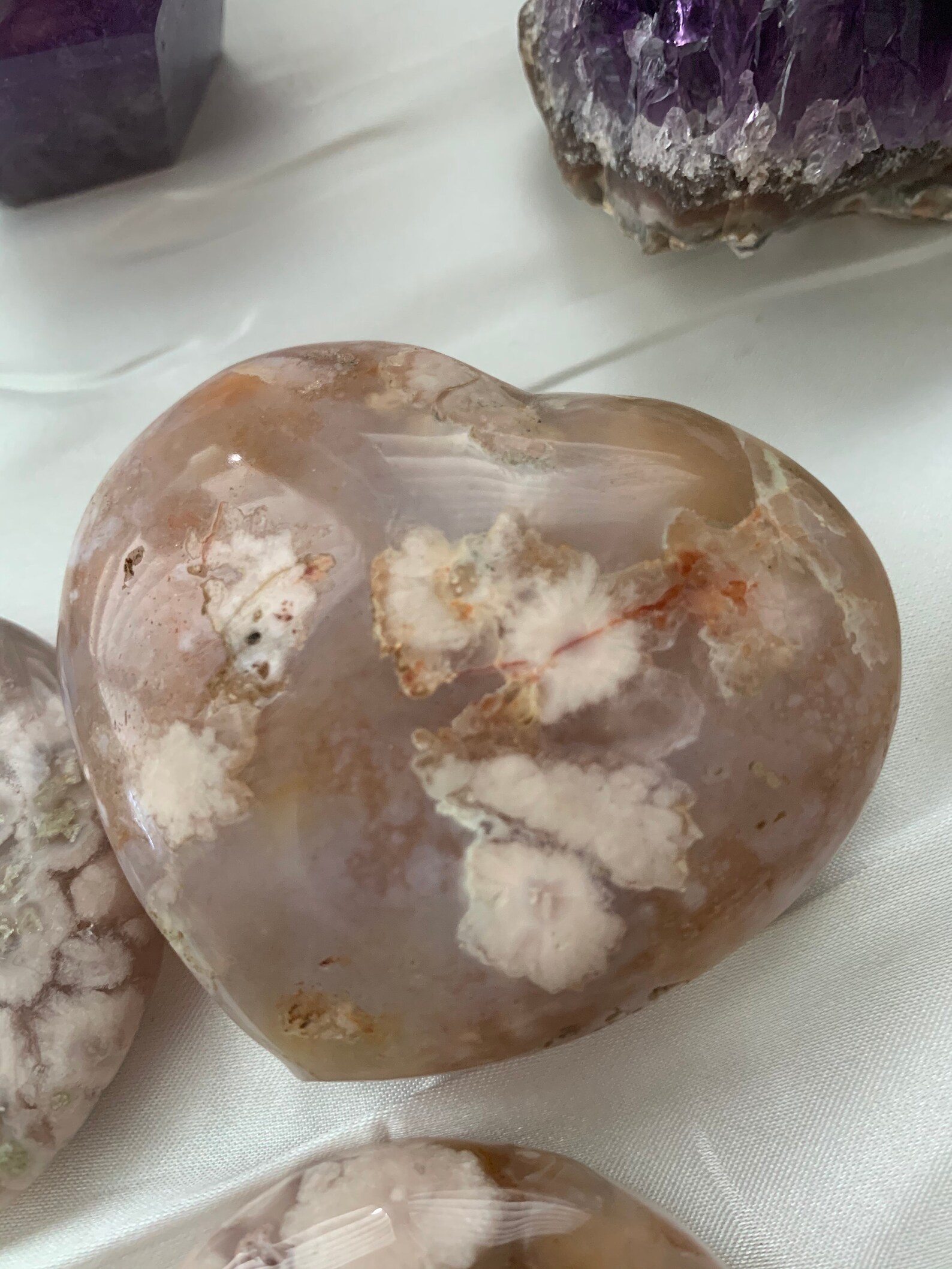 Flower Agate Heart Crystal Healing Etsy