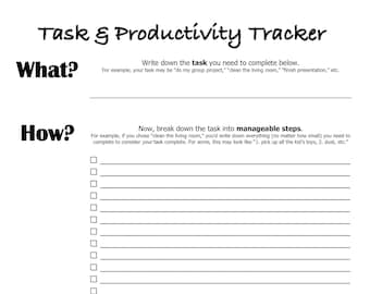 Task & Productivity Tracker - ADHD Worksheet - Attention Deficit - Divergent - Overwhelming Tasks - Microproductivity - Digital Download