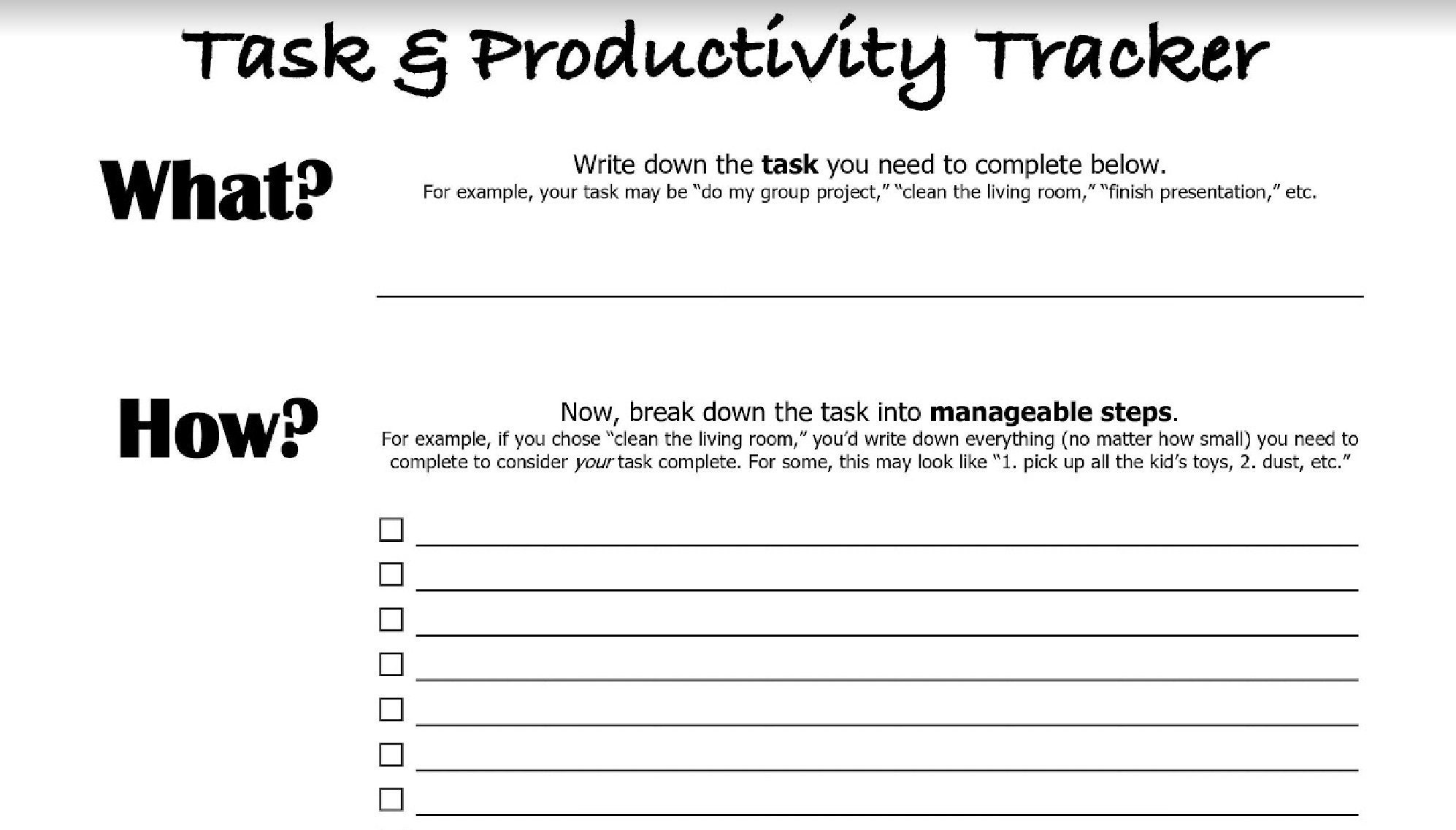 Task & Productivity Tracker - ADHD Worksheet - Attention Deficit ...