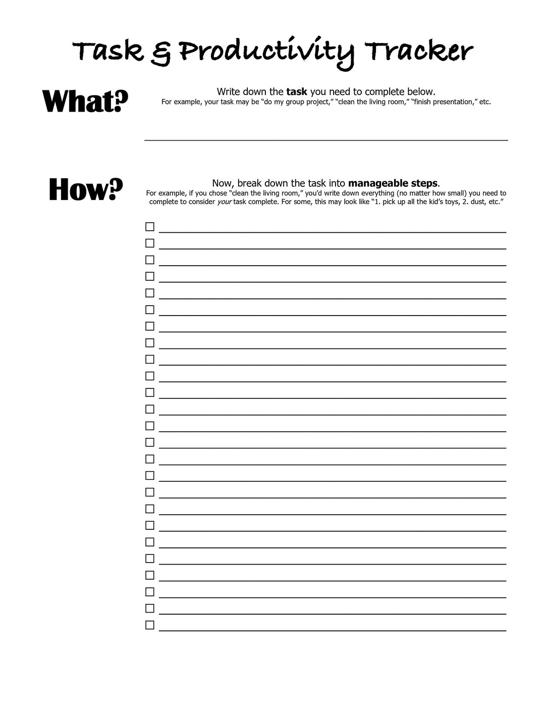 Task & Productivity Tracker - ADHD Worksheet - Attention Deficit ...