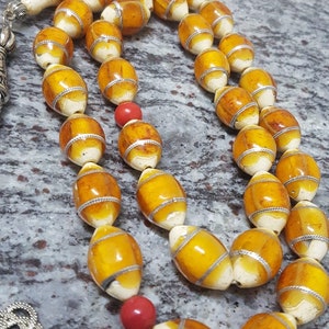 Muslim Islamic Antique Natural Amber Inlaid 33 Beads Rosary Tesbih Misbaha , 75 grams Mn25 image 4