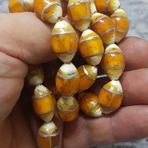 Muslim Islamic Antique Natural Amber Inlaid 33 Beads Rosary Tesbih Misbaha , 75 grams Mn25 image 1