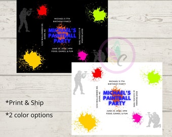 12 Paintball Party Invitations, Paintball Birthday Invites, Paintball Birthday, Glow Party Invites, Glow Party, Glow Party Invitations