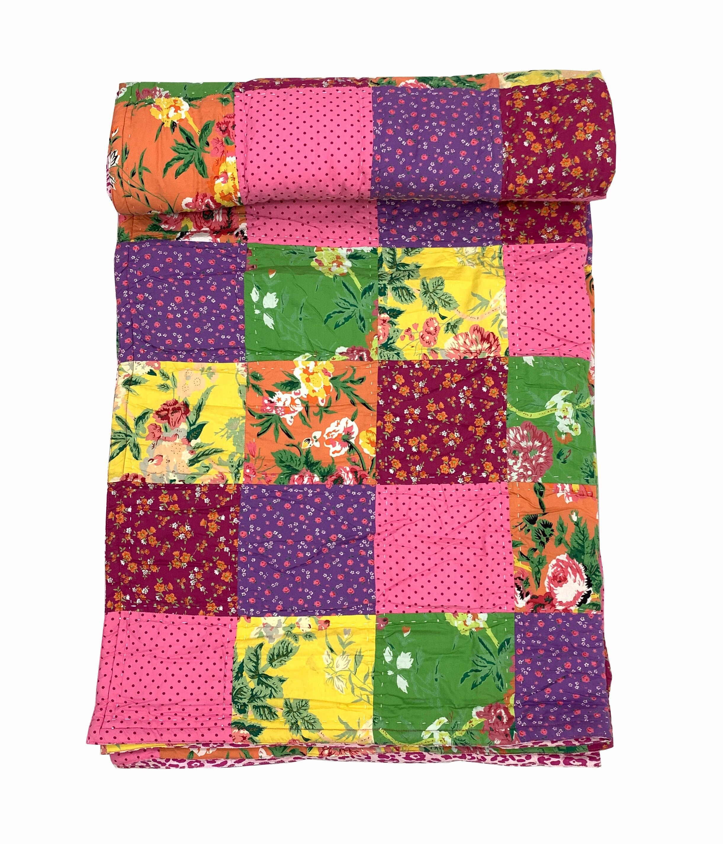 Aqua Pink quilt Single quilt Cotton patchwork quilt Etsy