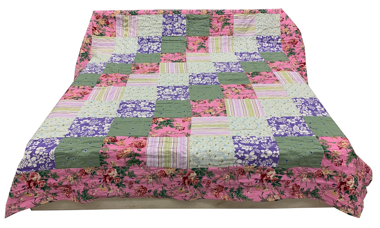 Pink Green Quilt King Size Quilt Cotton Patchwork Quilt Etsy