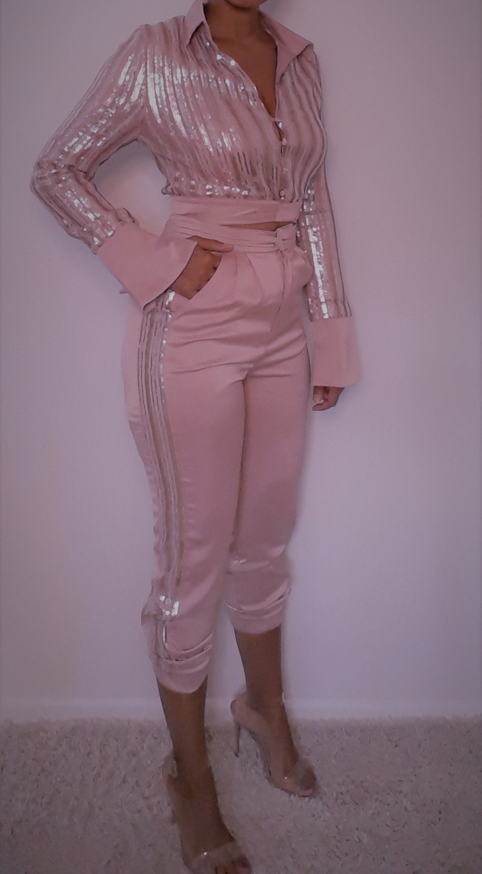 two piece hot pink outfit