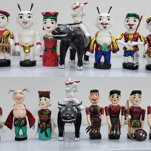 One-string Vietnam water puppet, All step handmade Vintage figurine, colorful lacquer wooden marionette, perfectly for Vietnam lover gifts