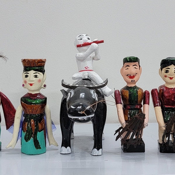 One-string Vietnam water puppet, All step handmade Vintage figurine, colorful lacquer wooden marionette, perfectly for Vietnam lover gifts
