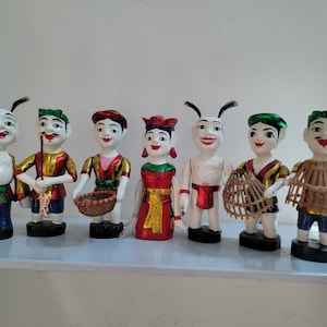 Bigger size - Vietnam water puppet, All step handmade Vintage figurine, colorful lacquer wooden marionette, perfect gift for Vietnam lovers