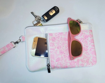 White and Pink Neon Zippy Clutch, Wristlet