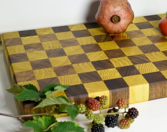 Cutting Board With Chess and Checkers Design | Hard Chopping Board Made With Walnut and Mulberry Wood | Handmade Chopping Board | Chefs Gift