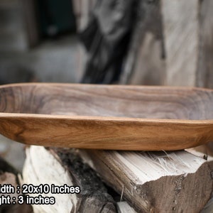 Extra Large Walnut Oval Bowl Wooden Decor Handmade Fruid And Dough Bowl Vintage Centerpieces for Dining Table Trencher Rustic Trough image 1