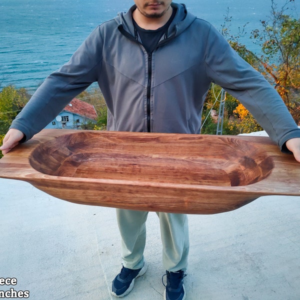 Extra Large Walnut Wood Dough Bowl | Vintage Handcrafted Wooden Bowl Decorative | High Quality Fruit & Wooden Bread Bowl | Rustic Dough Bowl