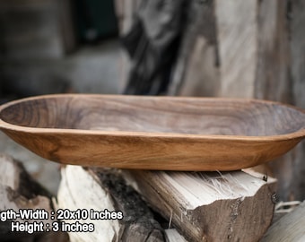 Extra Large Walnut Oval Bowl | Wooden Decor Handmade | Fruid And Dough Bowl Vintage | Centerpieces for Dining Table | Trencher Rustic Trough