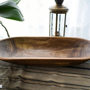 Extra Large Walnut Oval Bowl Wooden Decor Handmade Fruid And Dough Bowl Vintage Centerpieces for Dining Table Trencher Rustic Trough image 2
