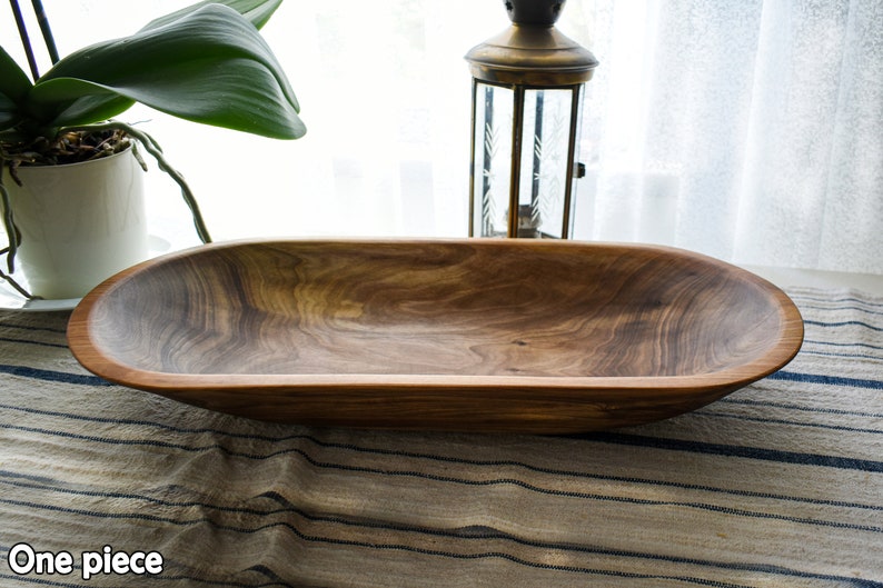 Extra Large Walnut Oval Bowl Wooden Decor Handmade Fruid And Dough Bowl Vintage Centerpieces for Dining Table Trencher Rustic Trough image 2