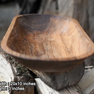 Extra Large Walnut Oval Bowl Wooden Decor Handmade Fruid And Dough Bowl Vintage Centerpieces for Dining Table Trencher Rustic Trough image 4