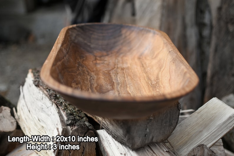 Extra Large Walnut Oval Bowl Wooden Decor Handmade Fruid And Dough Bowl Vintage Centerpieces for Dining Table Trencher Rustic Trough image 4