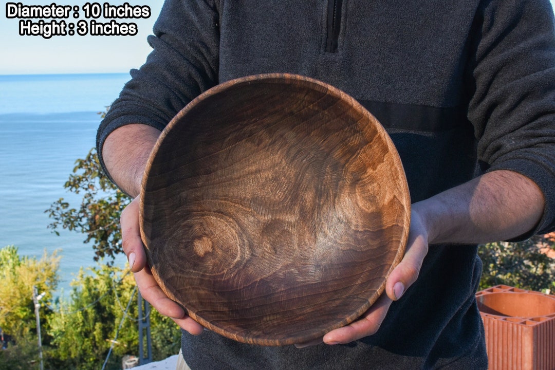 Large Walnut Wood Round Bowl 10 12 15 Natural Handmade Wooden Bowl Mid Century Modern Wooden